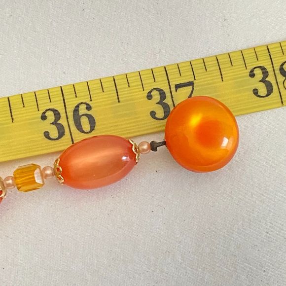 Orange Gold Necklace Glsss Oval And Small Faceted Clear Beads Magnetic Clasp - Picture 11 of 11